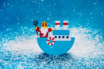 Sinterklaas is coming to town on steamboat - celebration Sinterklaas day paper craft for kids