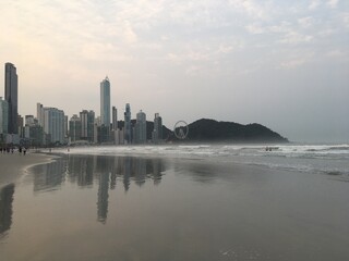 city skyline at sunset