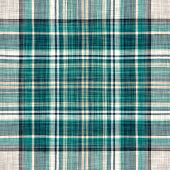 Teal rustic coastal beach house check fabric tile. Seamless sailor flannel textile gingham repeat swatch.