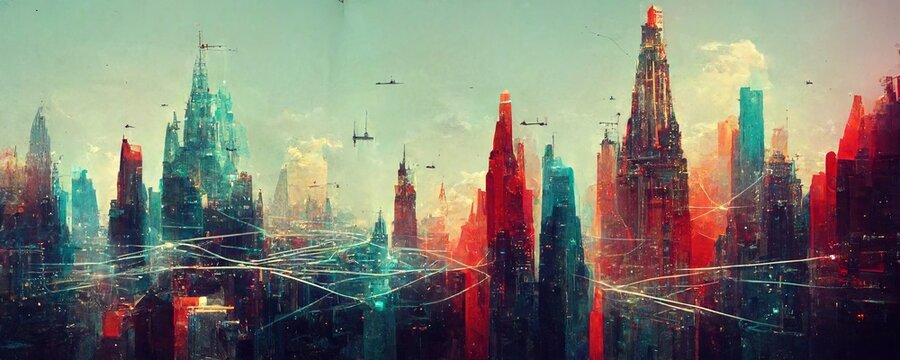 Business background presentation. Network Web Space. AI generated art illustration.