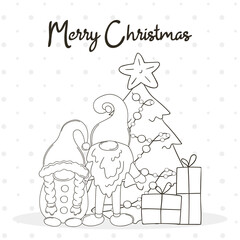 Fototapeta premium Coloring Christmas illustration with gnomes