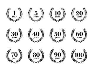 Set of laurel wreaths with anniversaries. The vector illustration is perfect for your tasks. Vector icons can be used on different backgrounds. EPS10.	 - obrazy, fototapety, plakaty