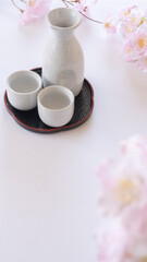 桜と日本酒｜日本のお花見イメージ