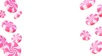 Round peppermint candy. Caramel sweets isolated on pastel pink background. 3d rendering