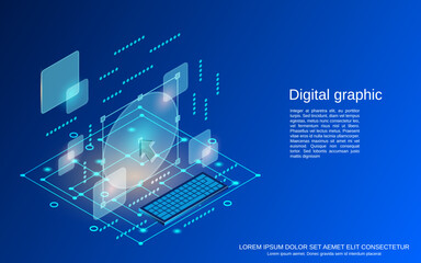 Digital graphic, content design flat 3d isometric vector concept illustration