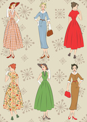 50's Fashion colorful ladies with dresses