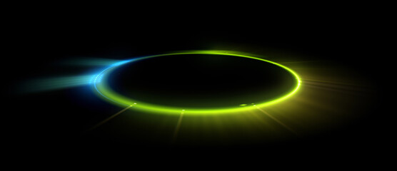 Glow swirl light effect. Circular lens flare. Abstract rotational lines. Power energy element. Luminous sci-fi. Shining neon lights. Magic arena. Swirl trail effect. Glint scene. Dynamic ellipse.