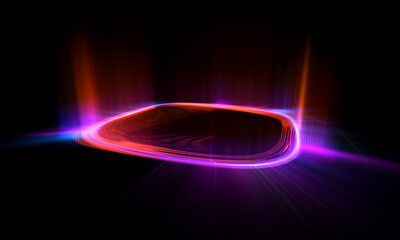 Glow swirl light effect. Circular lens flare. Abstract rotational lines. Power energy element. Luminous sci-fi. Shining neon lights. Magic arena. Swirl trail effect. Glint scene. Dynamic ellipse.