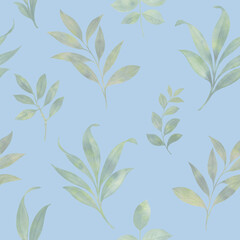 Green leaves seamless pattern with abstract watercolor for wallpaper, wrapping paper, print, design.