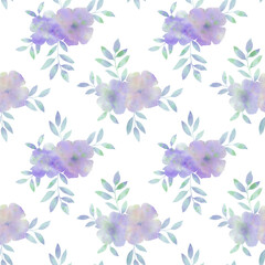 Abstract bouquet painted in watercolor, seamless pattern.