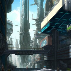 Abstract illustration of future city in sky-fi style. High quality illustration