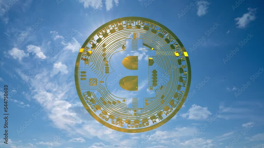 Poster a lot of bitcoin crypto currency gold bitcoin btc bit coin falling loop animation. blockchain techno