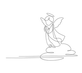 Angel. Continuous line art drawing. Vector illustration for interior, t shirt print, stamp, engraving, packaging, card, header