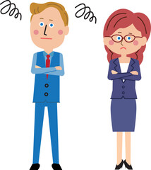 ポップな外国人講師　仕事　全身男女 　悩む