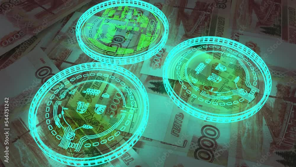 Poster a lot of bitcoin crypto currency gold bitcoin btc bit coin falling loop animation. blockchain techno