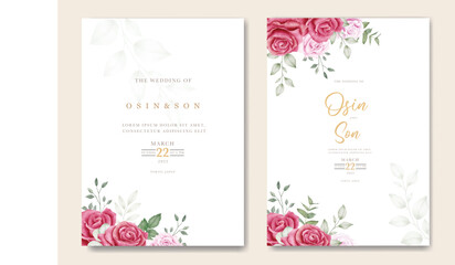 Fototapeta na wymiar Elegant wedding card design with beautiful roses template
