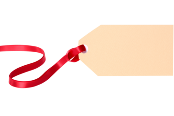 Plain gift tag with red ribbon isolated transparent background photo PNG file