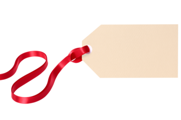 Plain gift tag with red ribbon isolated transparent background photo PNG file