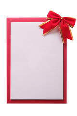 Invitation invite or christmas card red bow decoration vertical white space isolated transparent background photo PNG file