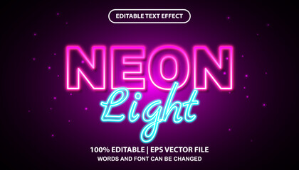Neon light editable text effect template, glossy neon light effect font style - obrazy, fototapety, plakaty