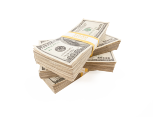 Transparent PNG stacks of one hundred dollar bills.