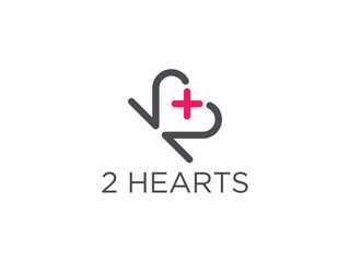 2 heart medical  logo design template