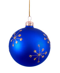 Blue christmas tree ball or bauble with snowflake pattern isolated transparent background photo PNG...