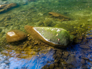川面　秋　渓谷　奥津渓　紅葉