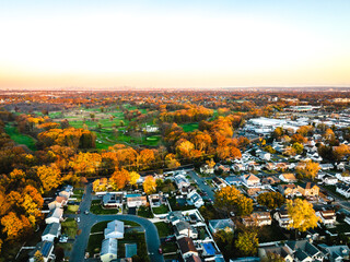Aerial Drone Sunset in Kenilworth New Jersey