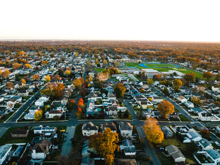 Aerial Drone Sunset in Kenilworth New Jersey - obrazy, fototapety, plakaty