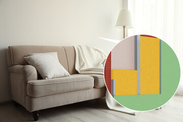 Layered scheme of wall insulation and stylish room interior