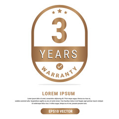 Fototapeta premium 3 Year warranty vector art illustration in gold color with fantastic font and white background. Eps10 Vector