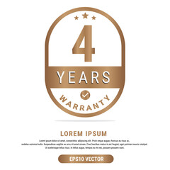 4 Year warranty vector art illustration in gold color with fantastic font and white background. Eps10 Vector