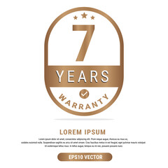 7 Year warranty vector art illustration in gold color with fantastic font and white background. Eps10 Vector
