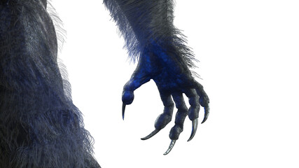 scary monster hand, furry werewolf paw for halloween background render 3d