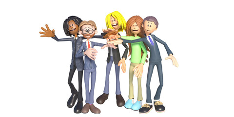 business team Informal greeting. Happy working people. Multicultural colleagues cartoon characters. Successful partnership concept 3D render illustration