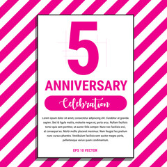 5 Year Anniversary Celebration Design, on Pink Stripe Background Vector Illustration. Eps10 Vector