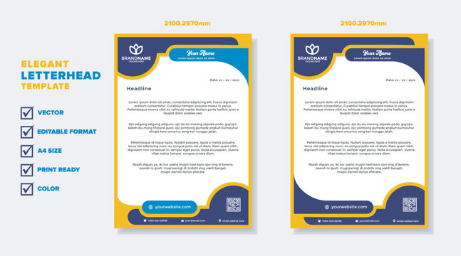 modern letterhead design template editable format yellow and blue color