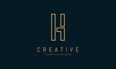 Golden Initial Letter H Logo Design with Circle Element. Linked Typography H Dot Letter Logo Design.