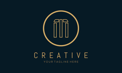 Golden Initial Letter M Logo Design with Circle Element. Linked Typography M Dot Letter Logo Design.