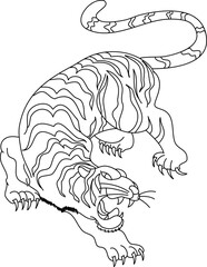 Outline and doodle art Tiger vector is on white background.Drawing tiger for tattoo.