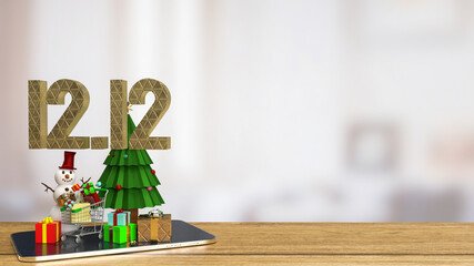 The 12.12 gold text and Christmas  tree for advertising concept 3d rendering