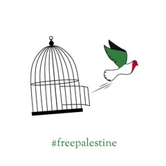 illustration vector of bird out of cage,free palestine perfect for print,poster,etc.
