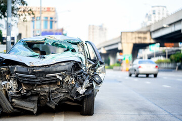 Car crash accident damaged on the road car crash accident on street in the city road, damaged automobiles..