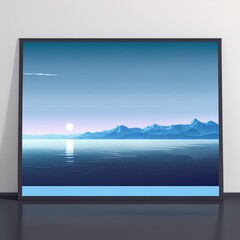 Beautiful natural scenery clear sky and blue ocean, minimal art landscape, mountain wall art, abstract boho nature wall, Ideal art to decorate your living room or office.