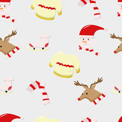 Christmas Seamless Pattern with deer, snowshoes, snowman, and scarf, easy to edit
