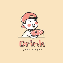 Cute boy drink logo vector template, Food and Drink concept illustration.