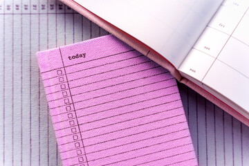 Pink and blue pastel notebooks, to do list, day planner, productivity