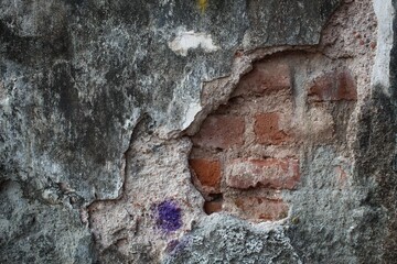 background concept using old cracked wall material, peeling wall surface forming abstract art, old wall background full of cracks and moss