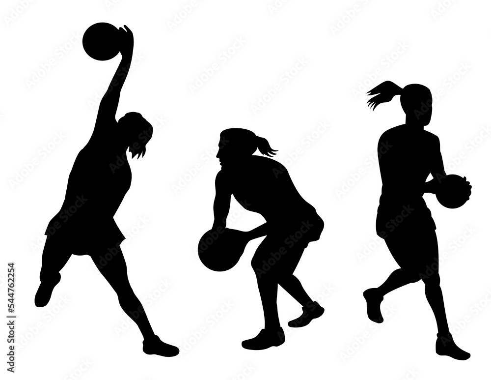 Poster illustration of a netball player catching with ball in background